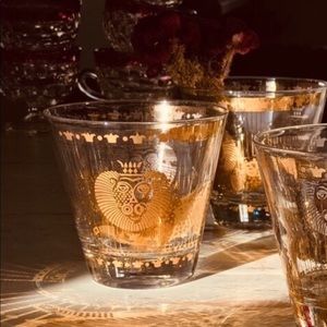 Vintage gold etched lion whiskey glasses